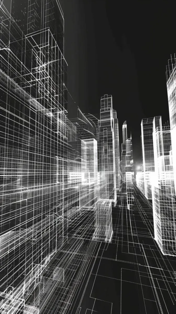 Representación tridimensional de una arquitectura urbana todavía en construcción
